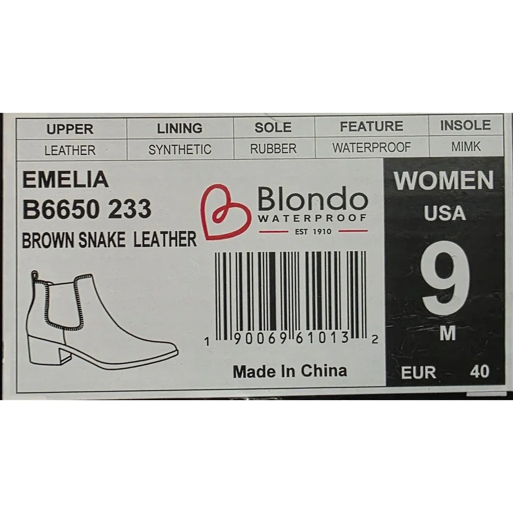Blondo Emelia Waterproof‎ Brown Snake Leather Ankle Boots Womens 9 M